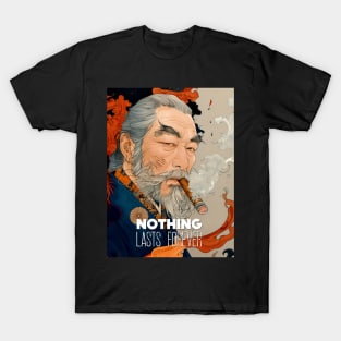 Puff Sumo: Nothing Lasts Forever, "世間は移り変わり" (Seken wa Utsurikawari) on a Dark Background T-Shirt